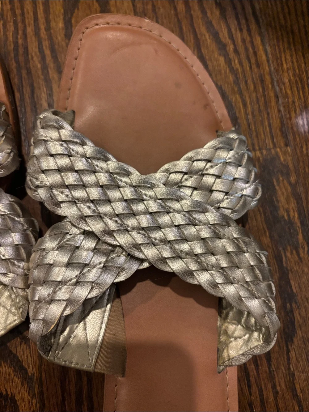 Universal Thread Metallic Woven Crisscross Slide Sandals - Gold